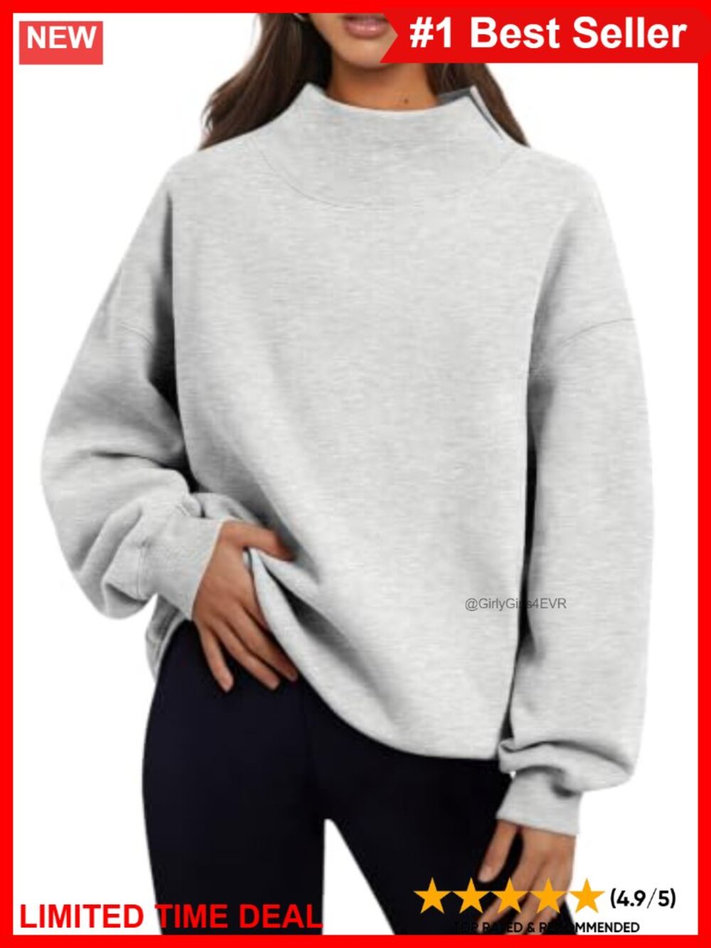 Women's Oversized Mock Neck Fleece Lined Pullover Sweatshirt Cotton Polyester